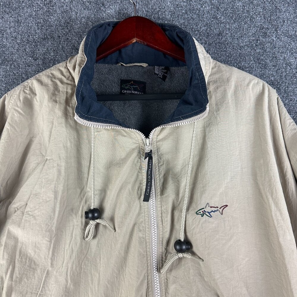 Greg Norman Jacket Mens Large Tan Nylon Fleece Lined Full Zip Hidden Hood - Picture 2 of 8